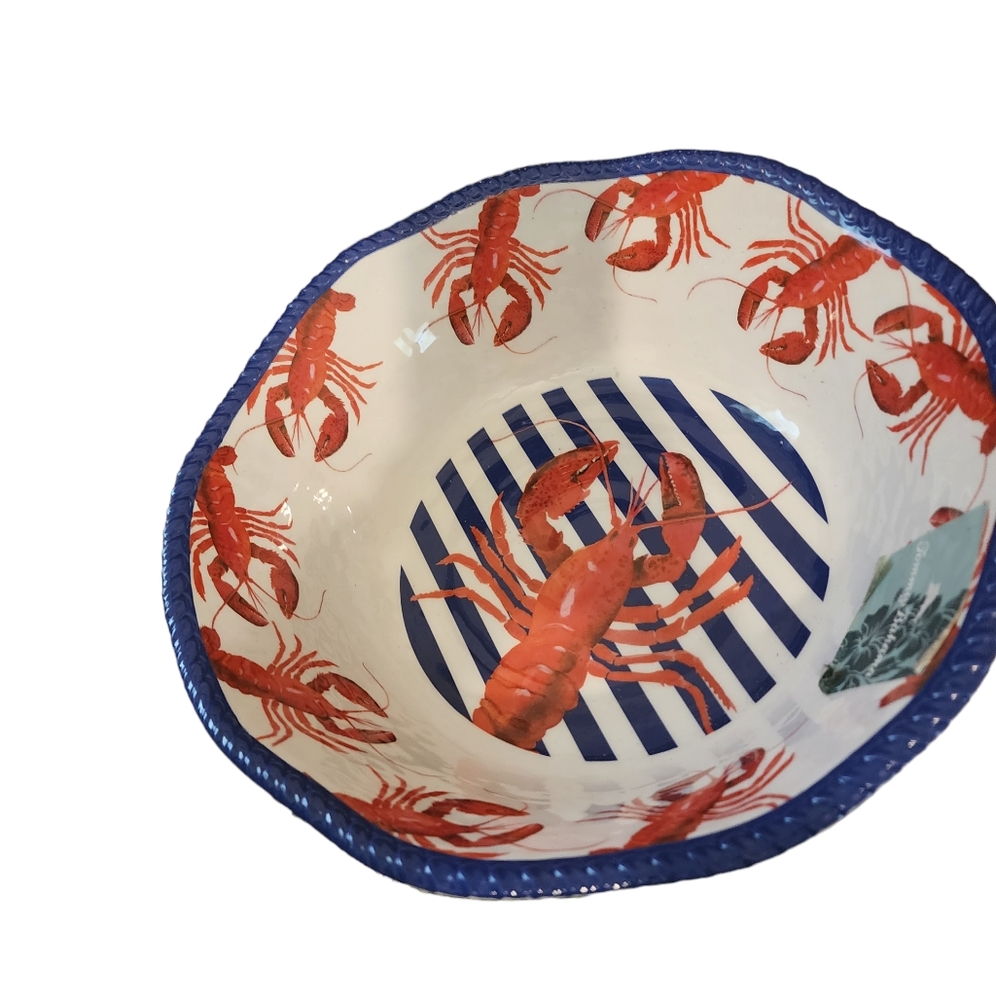 Tommy Bahama Large Melamine Lobster Red Blue White Serving Bowl - Picture 2 of 7